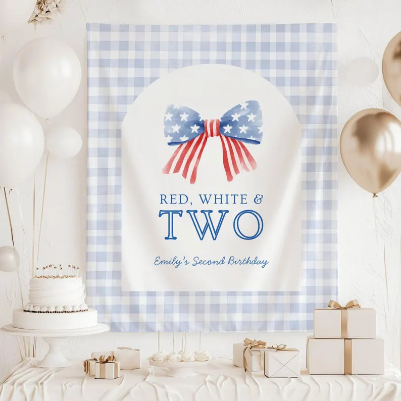 Red White Two Birthday Banner, Custom Name Happy Birthday Sign, Personalized 2nd Birthday Backdro... | Etsy (Global)