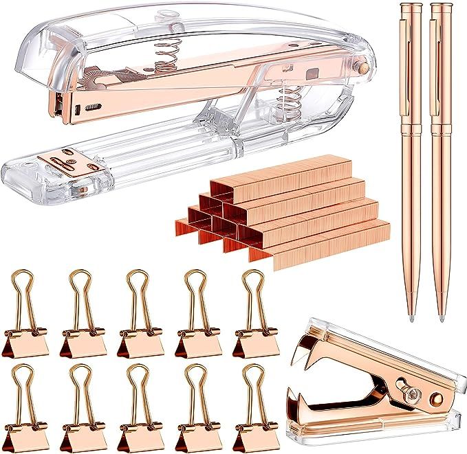 1014 Pieces Acrylic Stapler Set, Including Stapler, Staples Remover, 2 Ballpoint Pen, 10 Binder C... | Amazon (US)