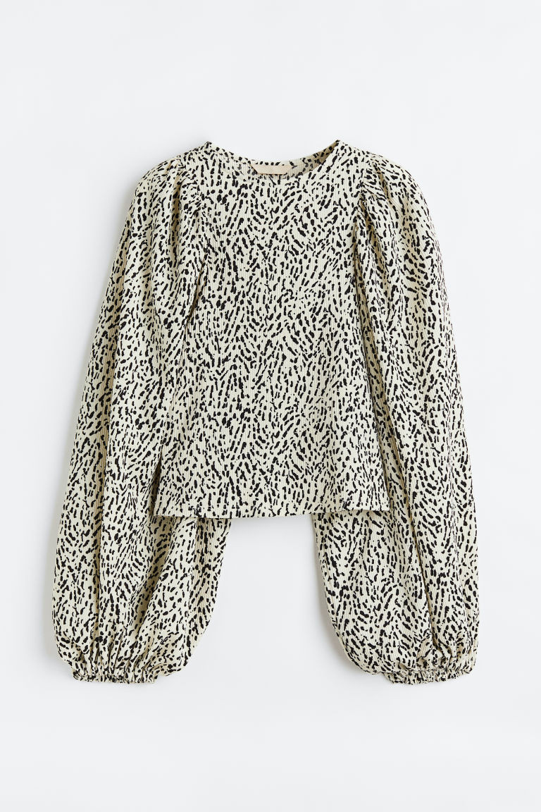 H & M - Balloon-sleeved jersey top - White | H&M (UK, MY, IN, SG, PH, TW, HK)