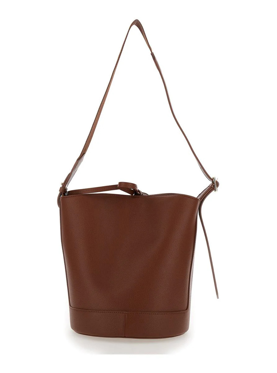 'Ana Noisette' Brown Bucket Bag With Laminated Logo In Leather Woman | Baltini