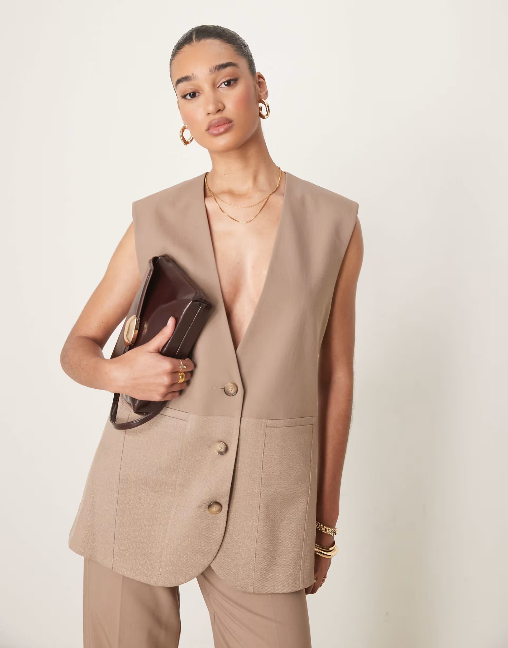 ASOS DESIGN oversized vest in mocha - part of a set | ASOS (Global)