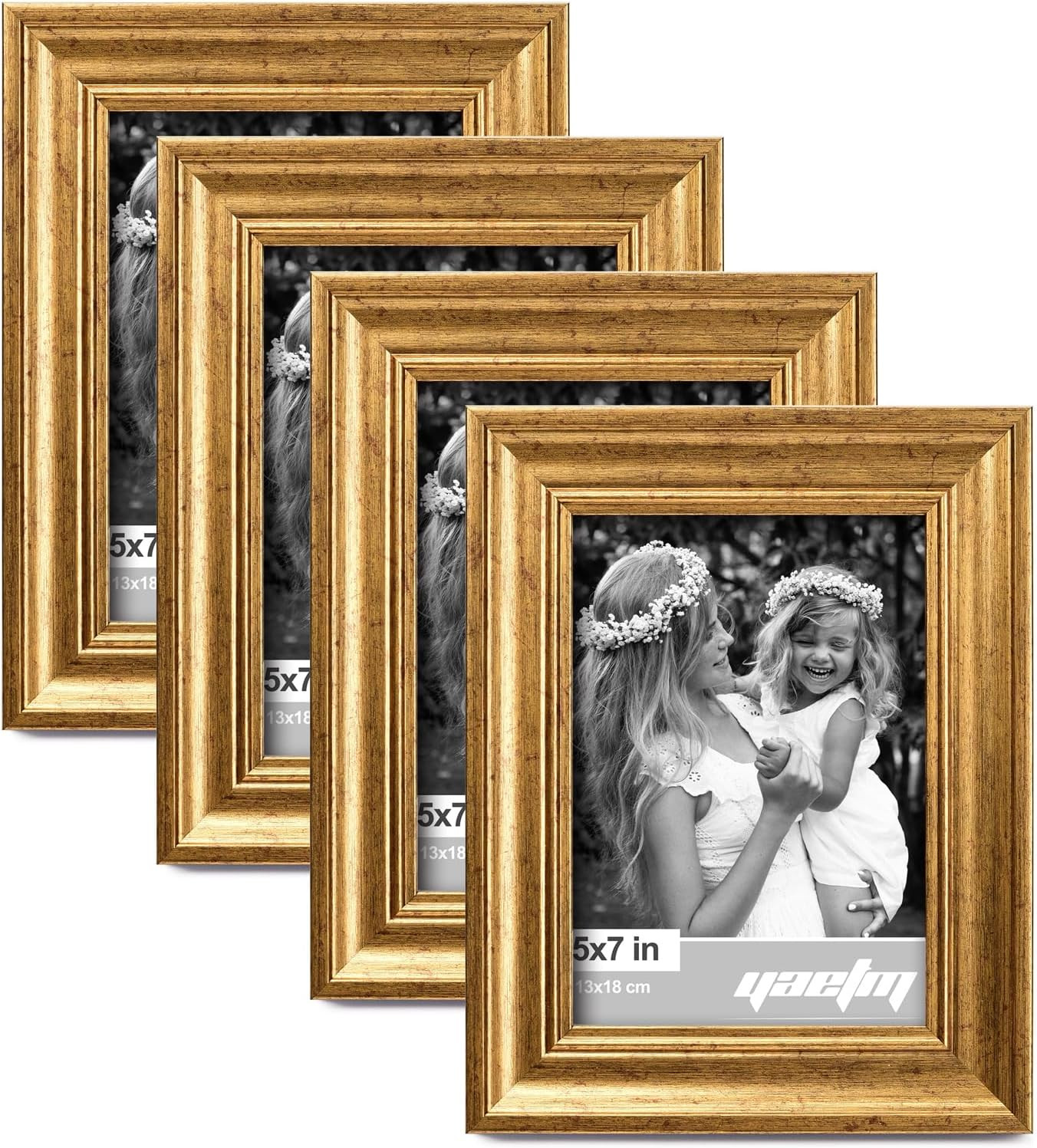 Yaetm 5x7 Gold Picture Frame Set of 4, 1.4” Wide Molding & Rustic Gold Photo Frames with HD Tem... | Amazon (US)
