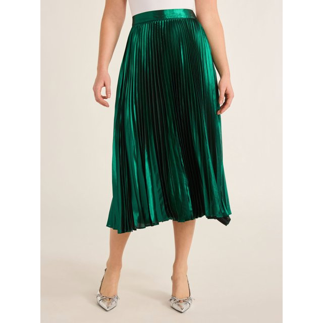 Free Assembly Women’s Pleated Metallic Maxi Skirt, Sizes XS-XXXL - Walmart.com | Walmart (US)