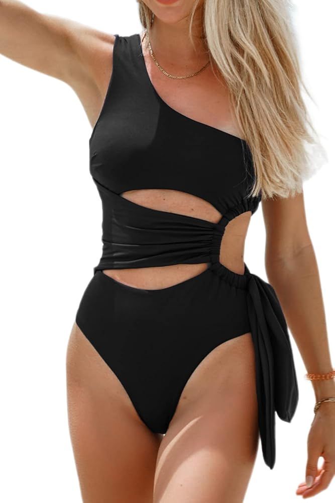 YELAIVP Women's One Piece Swimsuits One Shoulder Cut Out Adjustable Bathing Suits Tummy Control H... | Amazon (US)