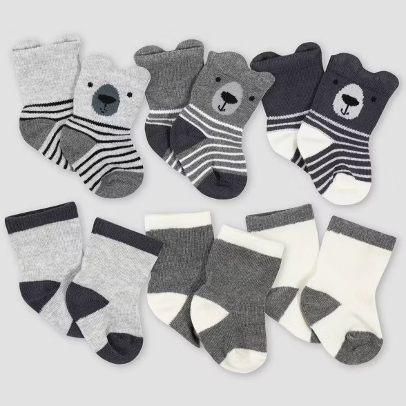 Gerber Baby Boys' 6pk Bear Jersey Wiggle Proof Socks - Gray 0-6M | Target