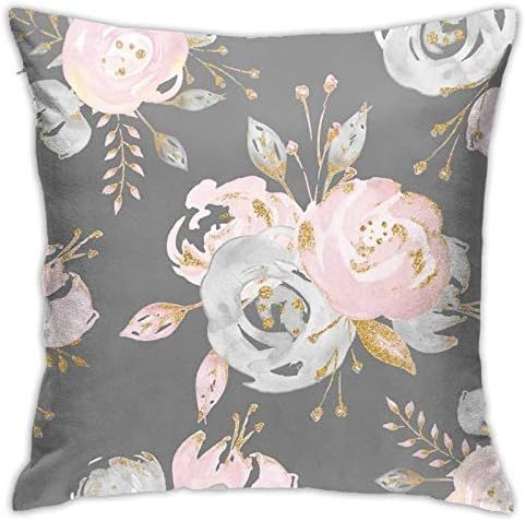 Hwensona Golden Blush Roses Floral On Gray Summer Watercolor Glitter Flowers Throw Pillow Covers ... | Amazon (US)