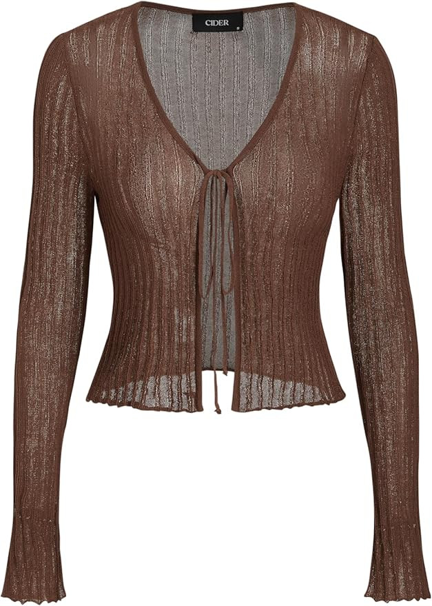 CIDER Cardigans for Women Trendy Bow Tie Front V Neck Long Sleeve Lightweight Shrug Sweater Ribbe... | Amazon (US)