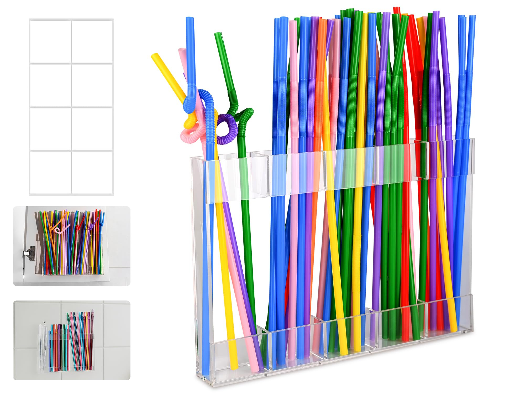 9.5” Large Acrylic Straw Holder for Cabinet Door - Reusable Tumbler Straw Organizer Storage for... | Amazon (US)