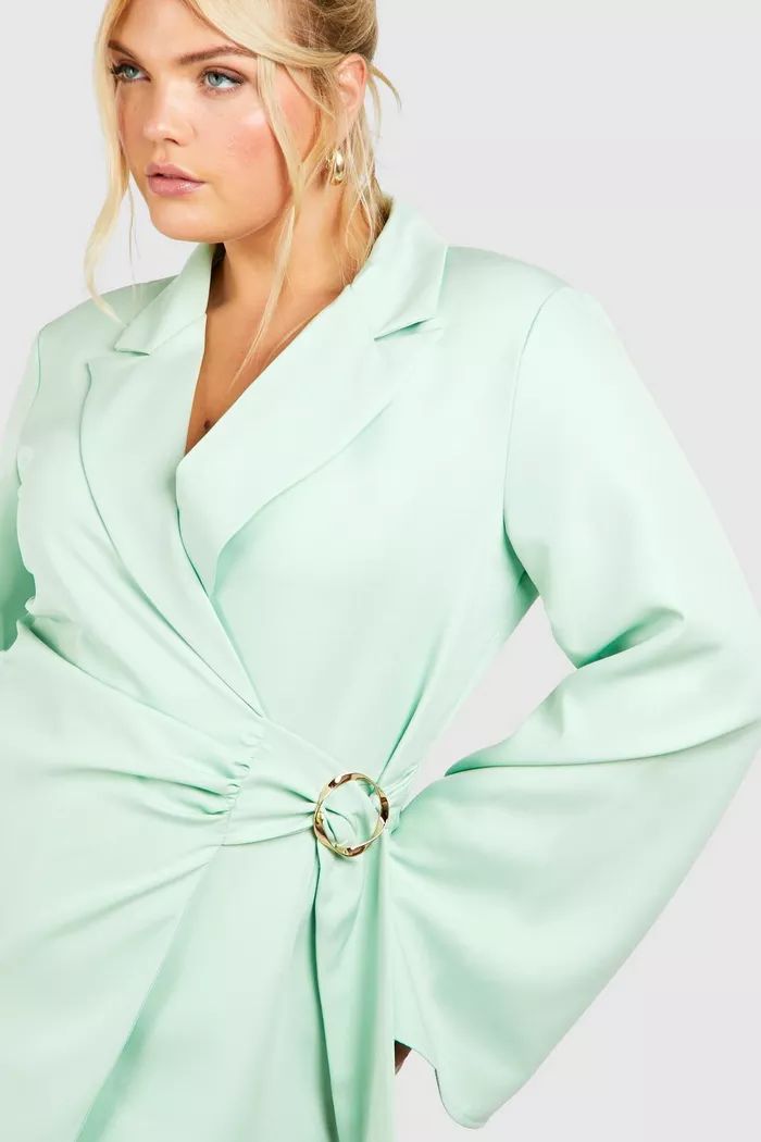 Plus Buckle Detail Tie Waist Tailored Blazer Dress | boohoo (US & Canada)