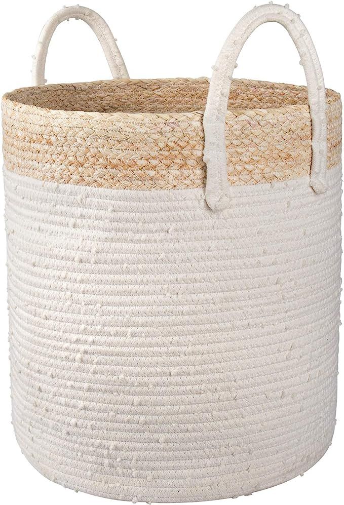 LA JOLIE MUSE Woven Basket Rope Storage Basket - Large Cotton Organizer 16 x 14 x 14 Inches, Natu... | Amazon (US)