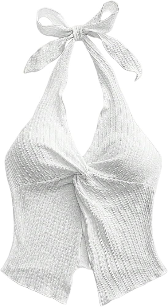 SHENHE Women's Twist Front Tie Halter Neck Split Hem Backless Summer Going Out Crop Top | Amazon (US)