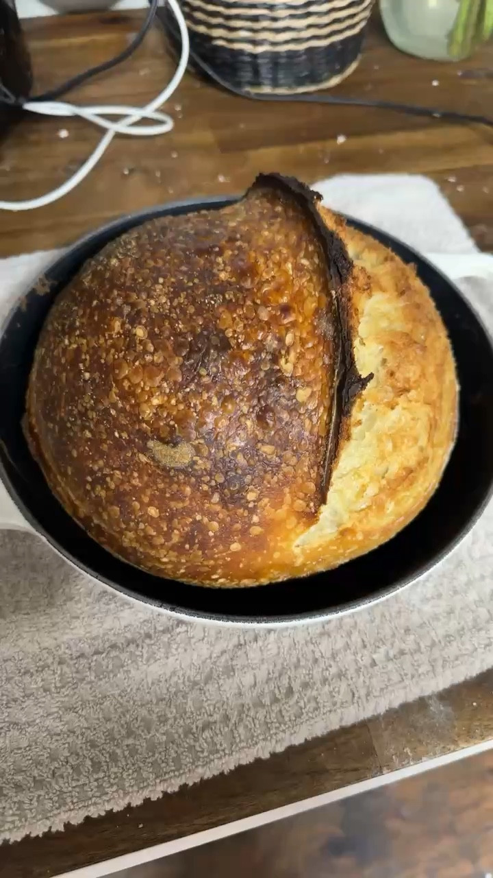 Look at that ear on a beautiful loaf of sourdough bread fresh out of my new Le Crueset bread oven 🍞

#LTKHome #LTKFamily