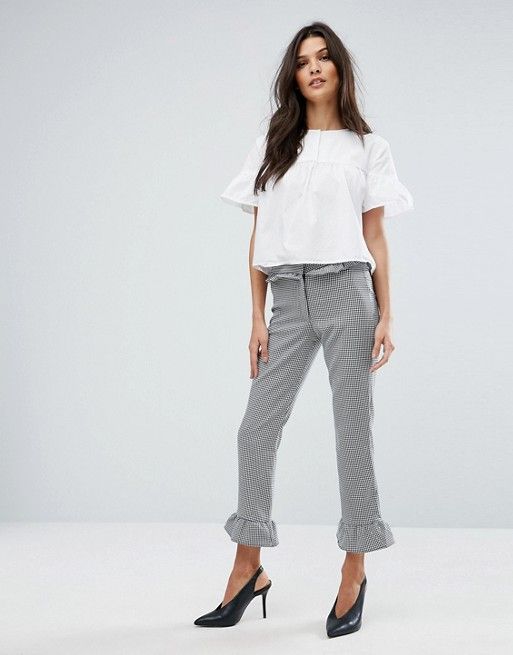 Mango Frill Hem Gingham Trousers | ASOS UK