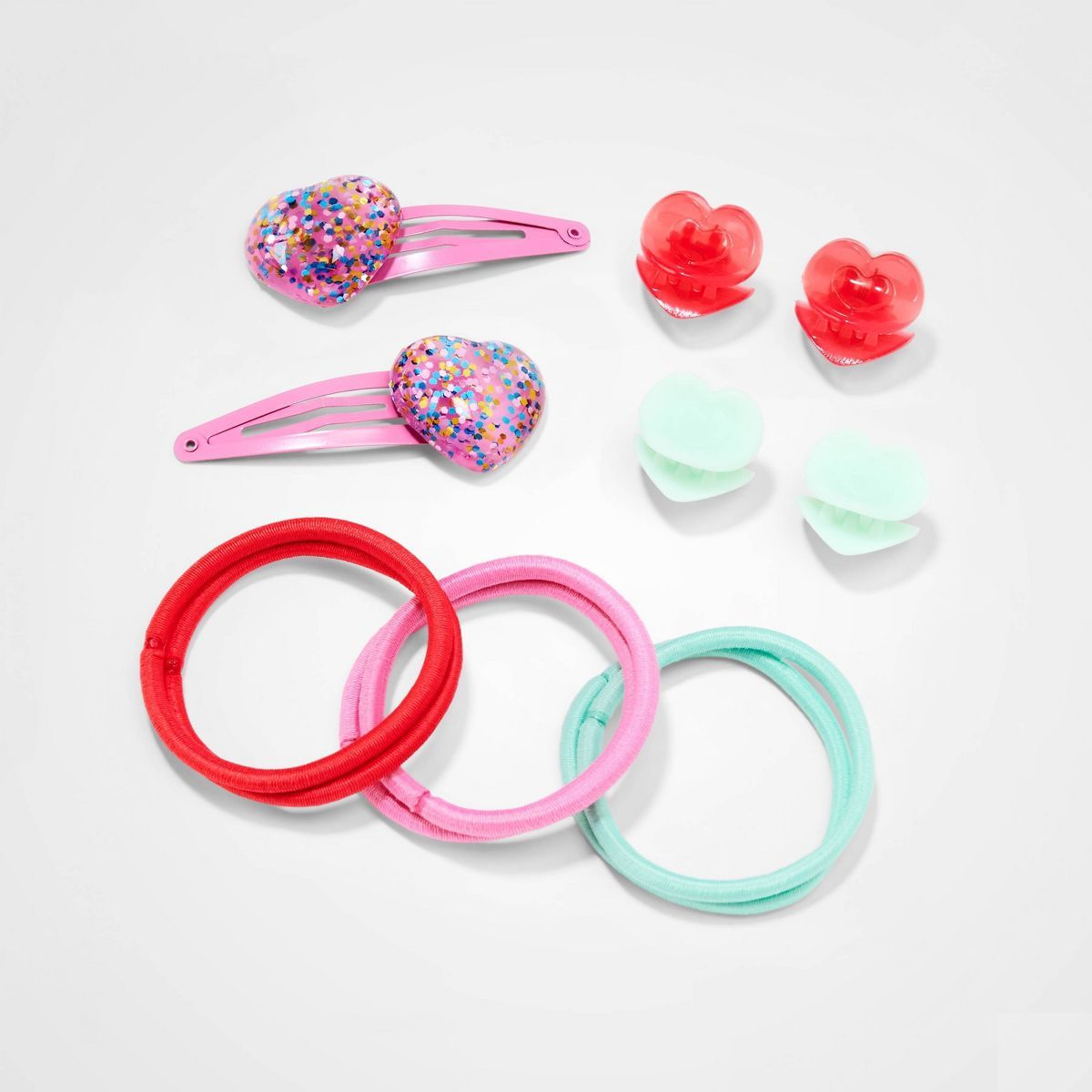 Girls' 12pk Heart Themed Hair Accessory Set - Cat & Jack™ Mint Green/Red/Pink | Target