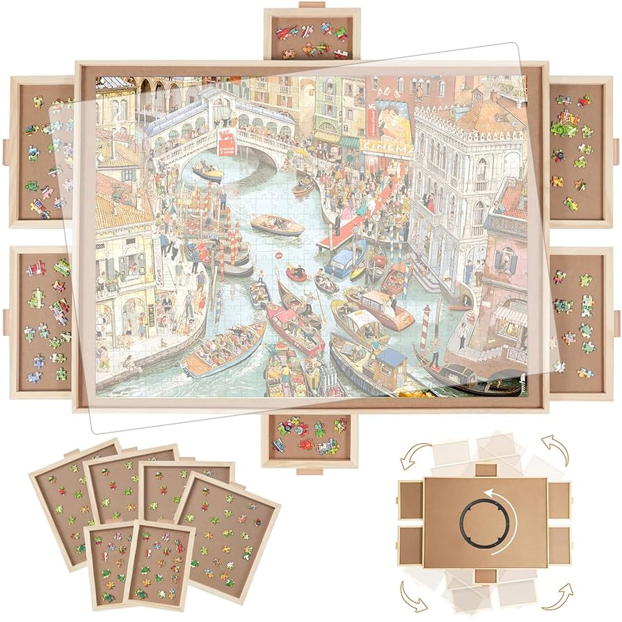 2000 Pieces Rotating Puzzle Board with 6 Drawers,40.16"x28.5" Portable Wooden Jigsaw Puzzle Table... | Amazon (US)