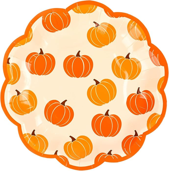 24Pcs Pumpkin Dessert Paper Plates Fall Pumpkins Scallop Disposable Party Plates 7" Orange Edge S... | Amazon (US)