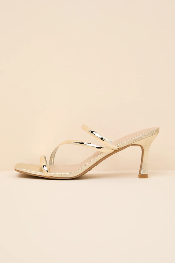 Vian Gold Metallic Strappy High Heel Slide Sandals | Lulus