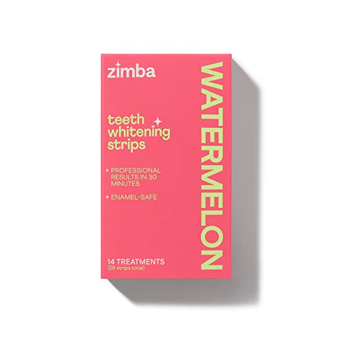 Zimba Watermelon Flavored Teeth Whitening Strips | Vegan, Enamel Safe Hydrogen Peroxide Teeth Whitener for Coffee, Wine, Tobacco, and Other Stains | 14 Day Treatment | Watermelon | Amazon (US)