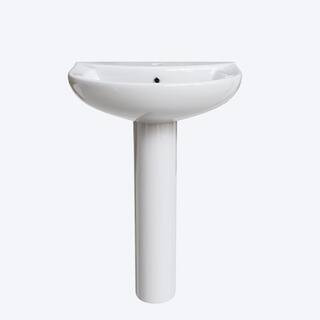 Hanikes 20 1/2 in. White Vitreous China Pedestal Combo Bathroom Sink in U-Shape Design with Overf... | The Home Depot