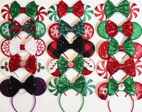 Christmas Mickey Ears,  Peppermint candy  ear headband,  Mickey Ears, Christmas Minnie Ears, sant... | Etsy (US)