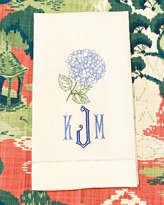 Monogrammed Hydrangea Hand Towel  Hostess Gift  Wedding Gift | Etsy | Etsy (US)