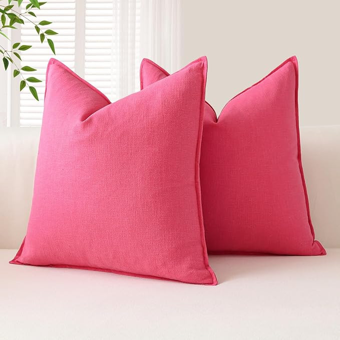 OTOSTAR Pack of 2 Soft Linen Decorative Throw Pillow Covers 22 x 22 Inch Solid Farmhouse Pillowca... | Amazon (US)