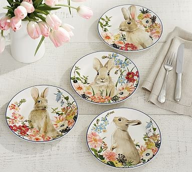 Floral Bunny Salad Plates, Set of 4 - Assorted | Pottery Barn (US)