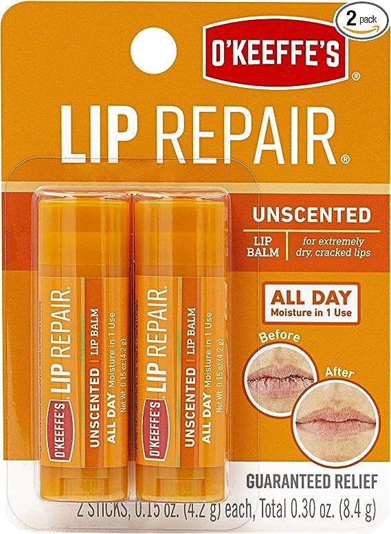 Amazon.com: O'Keeffe's Unscented Lip Repair Lip Balm for Dry, Cracked Lips, Stick, (Pack of 2) : ... | Amazon (US)