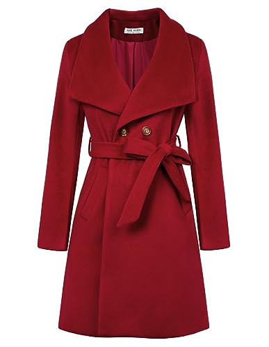 Kate Kasin Women Red Faux Wool Coat Trench Coat Dress Coat Mid Length Peacoat Fall Winter Overcoat 2XL | Amazon (US)