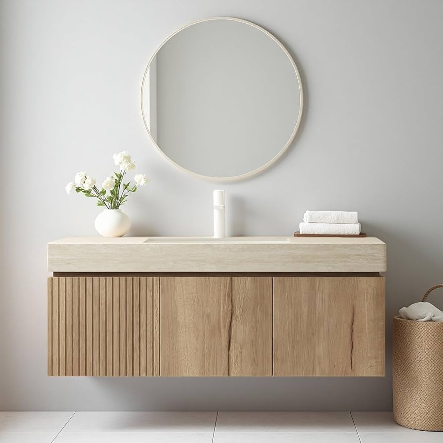 Ambrovina 48 inch Bathroom Vanity with Sink, Wall Mounted Bathroom Vanities with Drawer and 2 Doo... | Amazon (US)