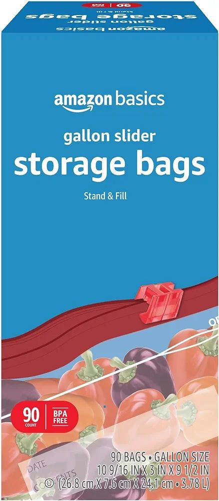 Amazon Basics Slider Gallon Food Storage Bags, Stand & Fill, 90 Count | Amazon (US)