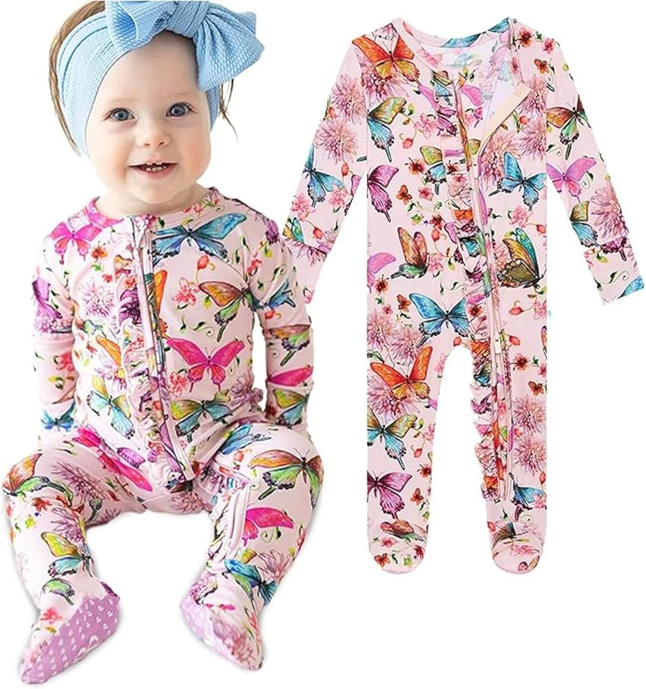 Posh Peanut Footie Pajamas for Baby Girls – Sleepers in Viscose from Bamboo with 2-Way Zipper &... | Amazon (US)
