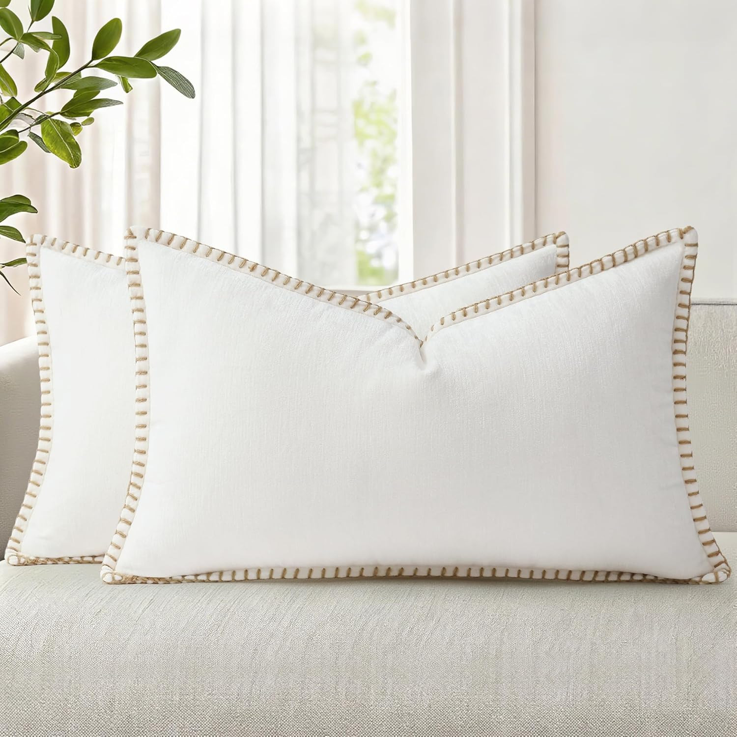 decorUhome Summer Chenille Soft Cozy Throw Pillow Covers 12x20 Set of 2, Modern Farmhouse Boho Ve... | Amazon (US)