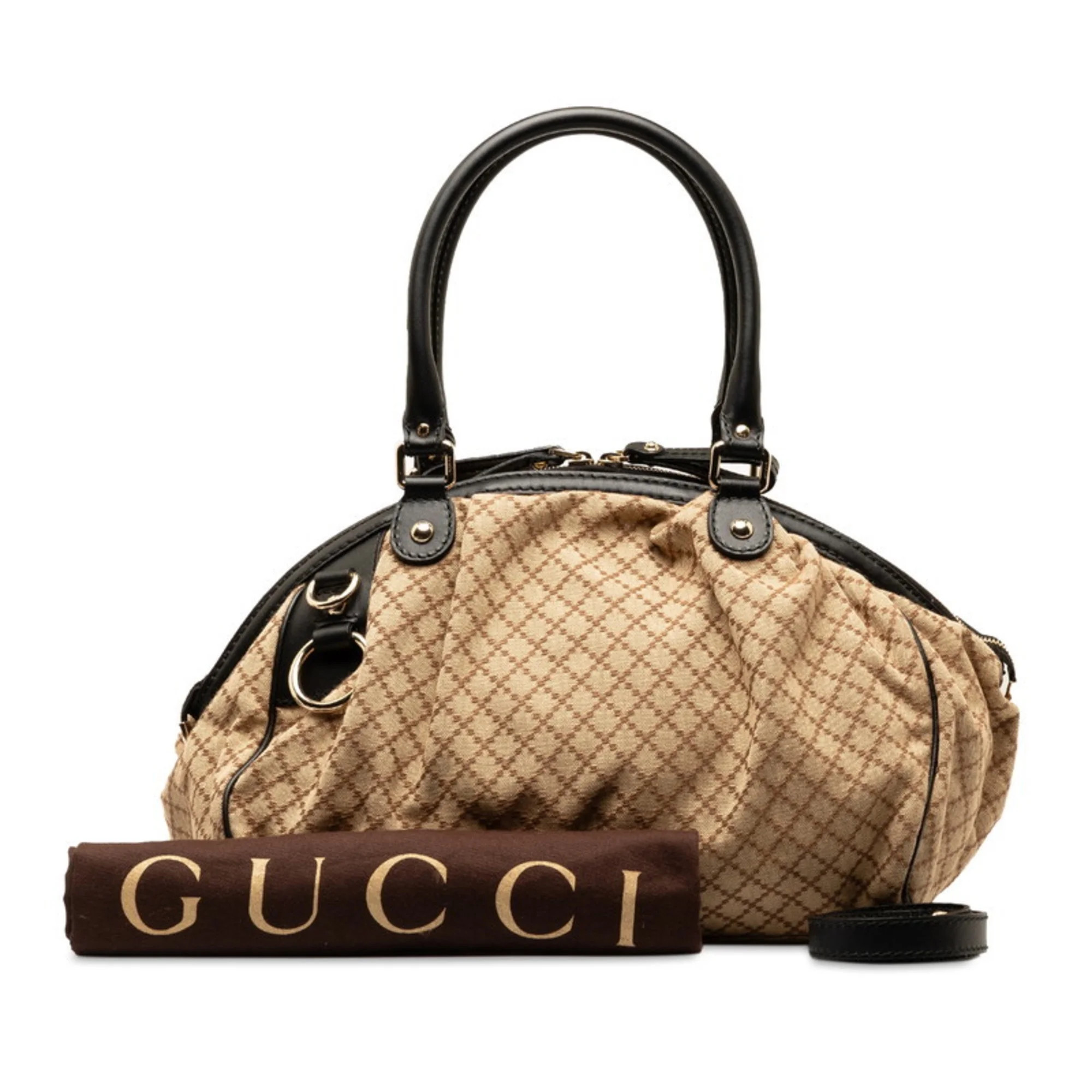 Pre-Owned Gucci Guccissima Sukey Handbag Shoulder Bag 2WAY 223974 Beige Black Leather Canvas Wome... | Walmart (US)