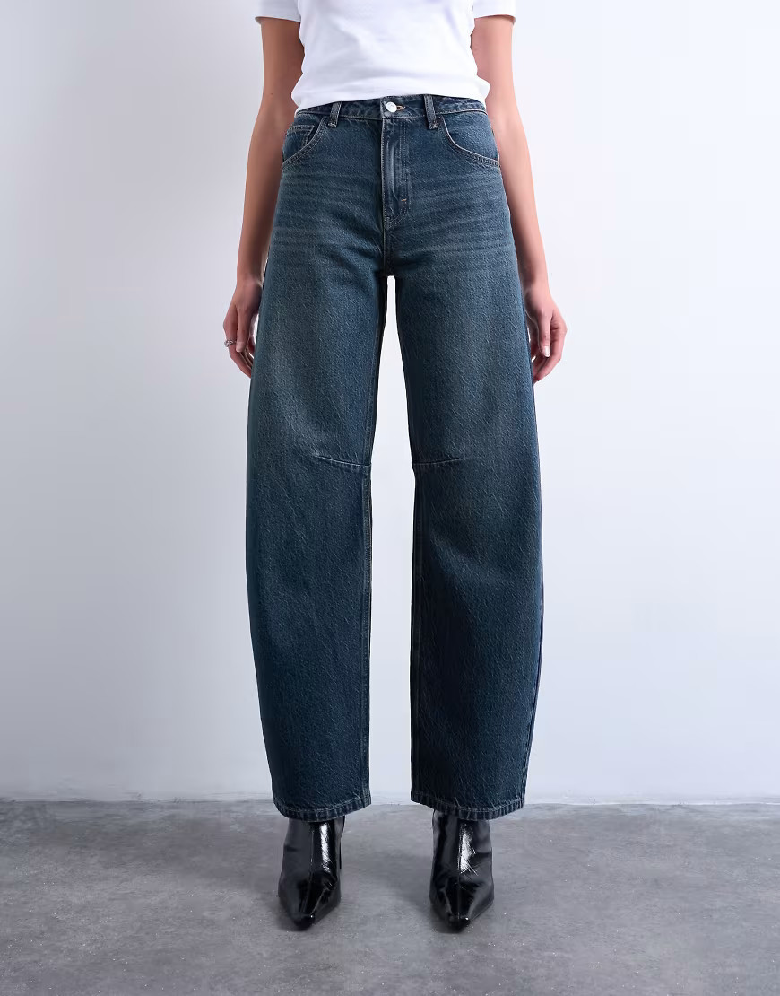 Topshop Barrel high rise jean in deep blue | ASOS (Global)