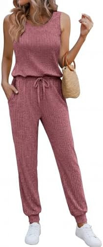 Ekouaer Jumpsuits for Women Casual Summer Sleeveless 2026 Ribbed One Piece Romper Dressy Vacation... | Amazon (US)