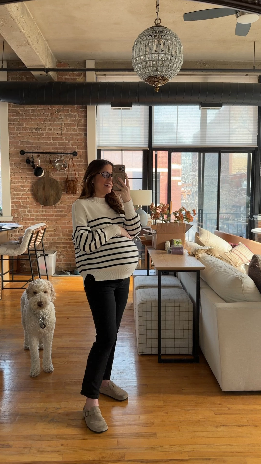 If you buy ONE pair of maternity jeans while pregnant, make it these! I bought these at the beginning of my pregnancy and they have fit me the entire time. I sized up 1 from my normal Abercrombie size (typically a 24 or 25 and got the 25). Sweater, clogs and glasses are from Amazon and on sale. Bump style 

#LTKBump #LTKSaleAlert