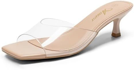 Athlefit Kitten Heels for Women Heeled Sandals Square Open Toe Low Heels Comfortable Slip On Slid... | Amazon (US)