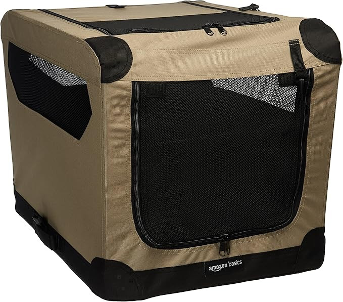 Amazon Basics 2 Door Foldable and Portable Travel Pet Kennel for Cat, Dog, Rabbit, 26 inch, Tan, ... | Amazon (US)