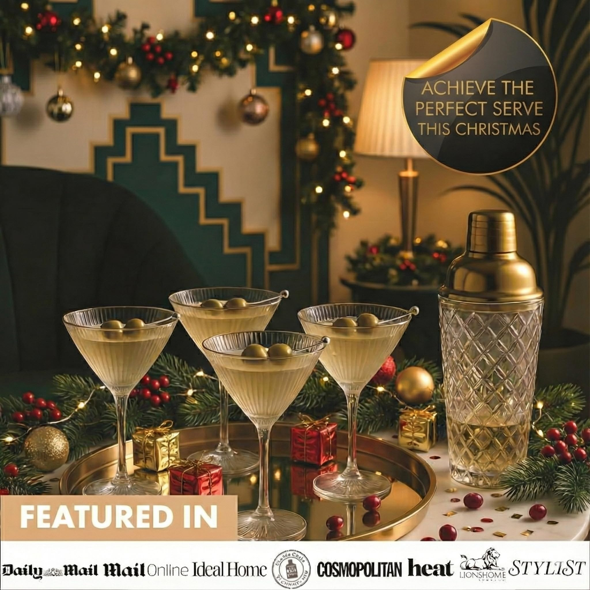 VEMACITY - Ribbed Espresso Martini Glasses Set of 4-8oz Gold Rim Cocktail Glasses with Bar Spoon ... | Amazon (US)