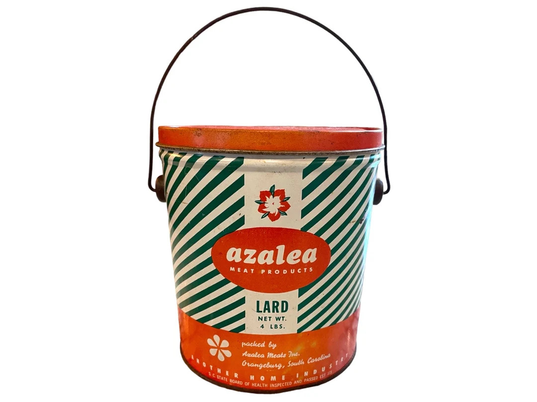 Vintage Azalea Meat Products Lard Tin Pail - 4 Pounds, Orangeburg, South Carolina, Gorgeous Graph... | Etsy (US)