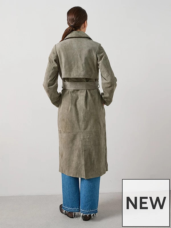 The Very Collection Suede Trench Coat - Khaki | Very (UK)