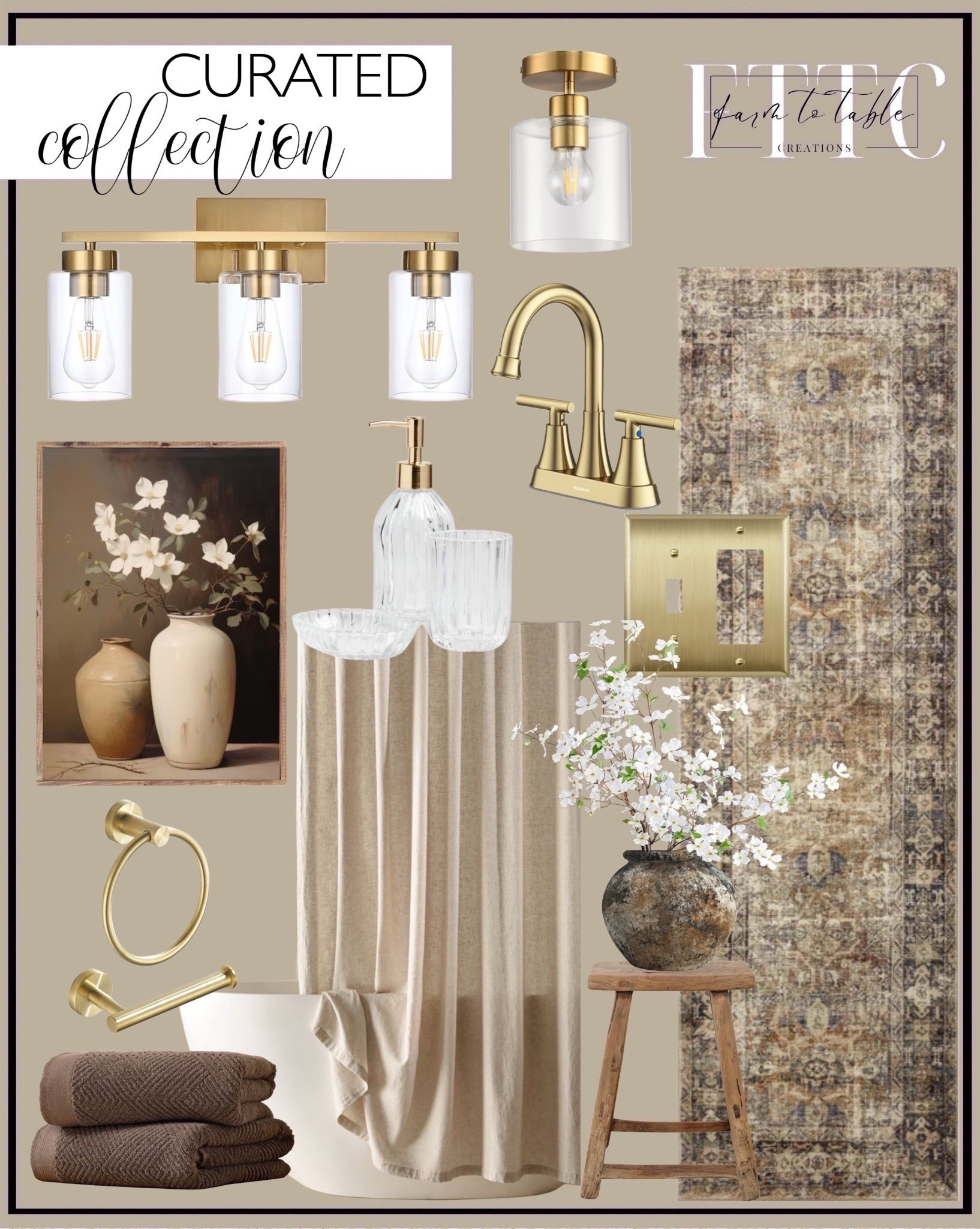Curated Bathroom Collection. Follow @farmtotablecreations on Instagram for more inspiration.

Use code FARMTOTABLE for 15% off artwork. 

Neutral Bathroom | Counter Decor | bathroom lights | shower curtain | bathroom decor | bathroom artwork | neutral home decor | trending home decor 




#LTKmorningroutine #LTKHome #LTKSaleAlert
