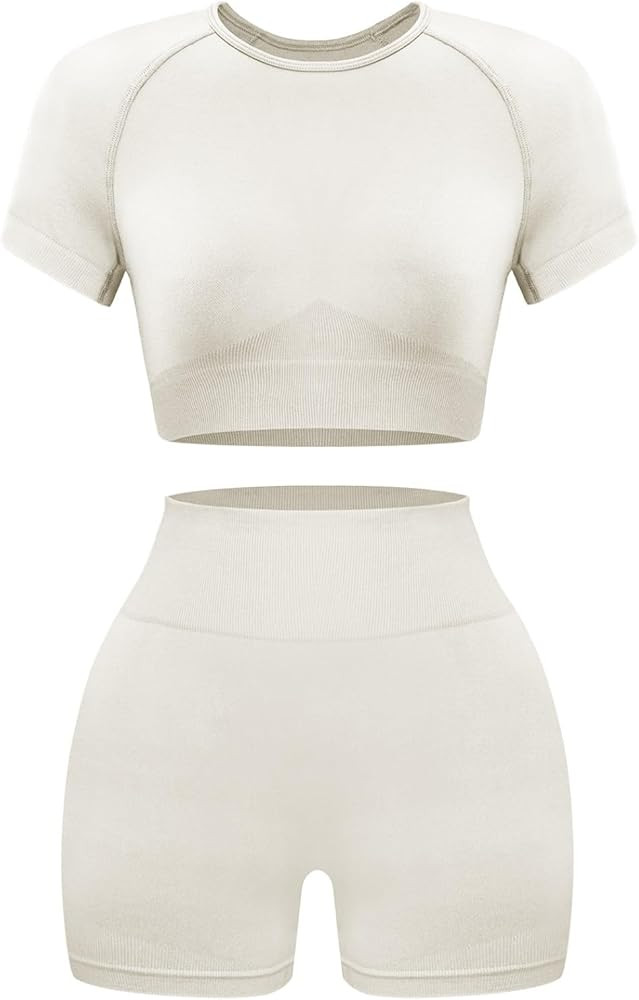 OLCHEE Womens Workout Sets 2 Piece - Seamless Acid Wash Yoga Outfits Shorts and Crop Top Matching... | Amazon (US)