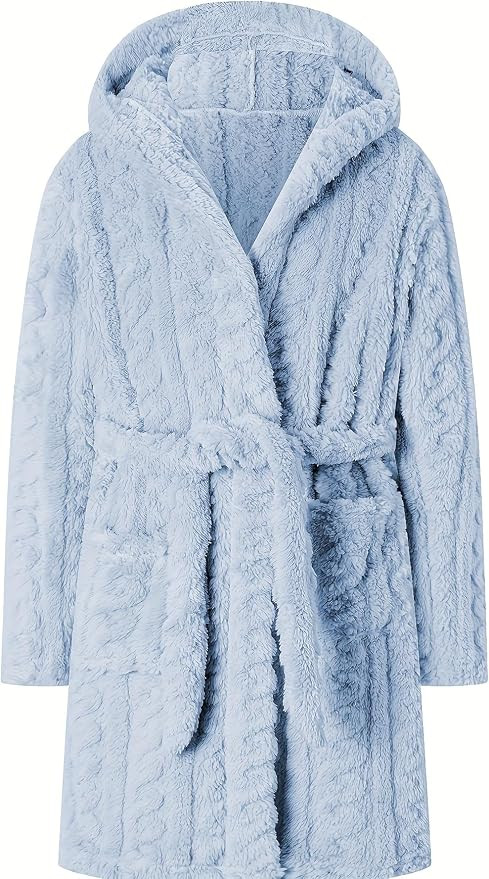 Umeyda Girls & Womens Twist Fleece Robes, Hooded Soft Warm Bath Robe for Kids Womens Fuzzy Bathro... | Amazon (US)