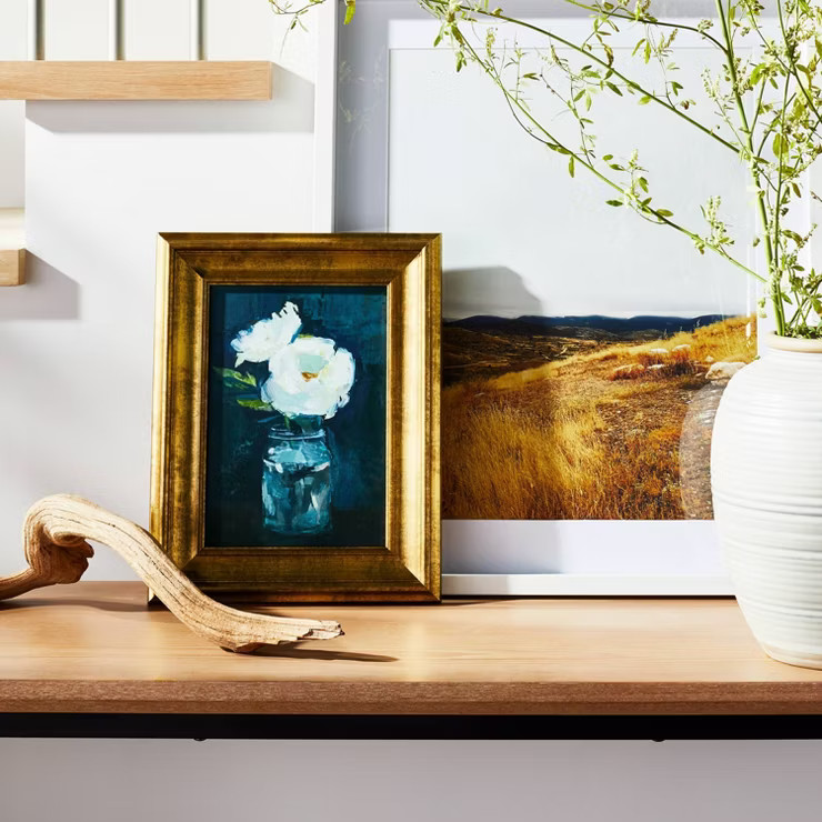 11" x 14" Floral Arrangement Framed Wall Canvas Gold/Navy - Threshold™ designed with Studio McG... | Target