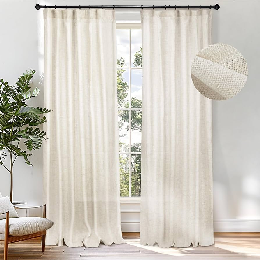 Linen Cream Curtains 102 Inches Long, Farmhouse Ivory Transparent Window 2 Panels for Living Room... | Amazon (US)