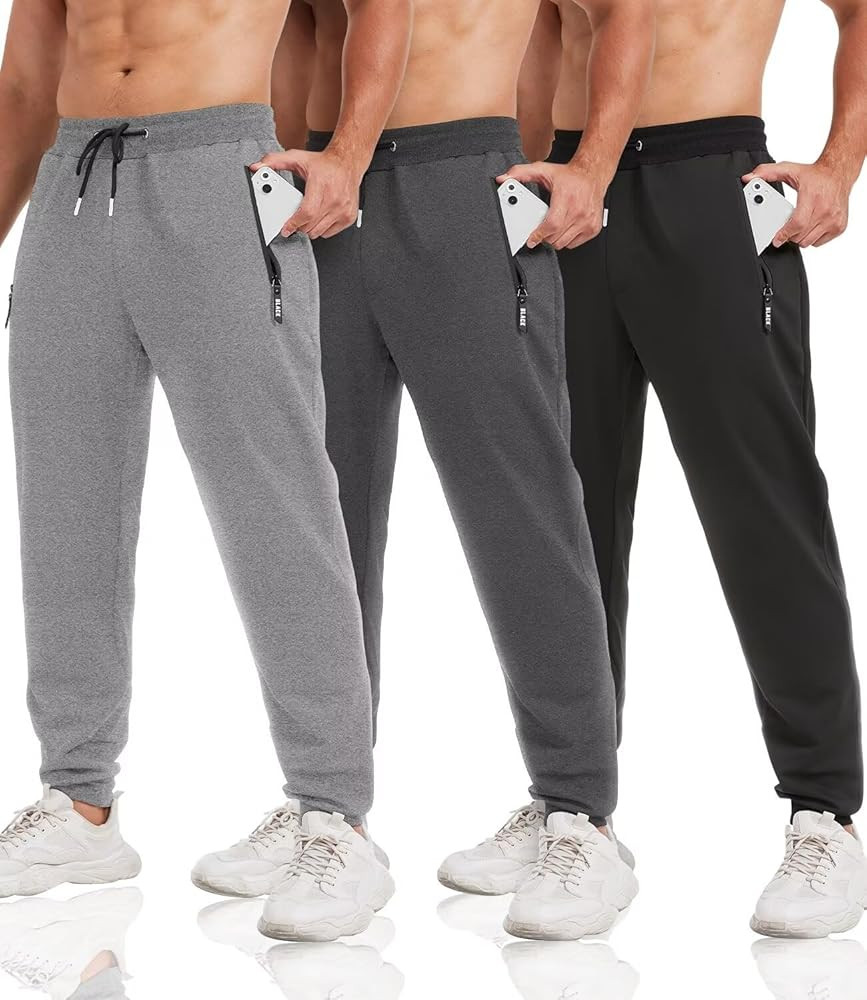 3 Pack Sweatpants for Men Tapered Mens Joggers Pants with Zip Pockets Slim Fit Running Gym Sweat ... | Amazon (US)