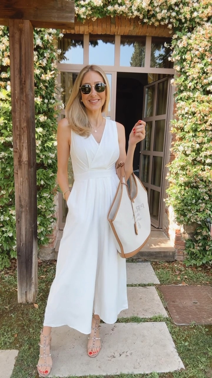 Summer outfit idea! 
Outfit I wore in Italy last summer🇮🇹
This jumpsuit from Amazon is so good. Is flowing, elegant, and put together. Fits true to size and I’m wearing size small 
Perfect European summer 

