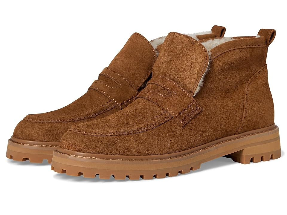 Madewell Rory Lug Loafer Bootie - Suede Shearling Women's Boots Warm Chestnut : 9.5 M | Zappos